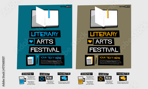 Literary Arts Festival (Flat Style Vector Illustration Quote Poster Design) Event Invitation with Venue and Time Details