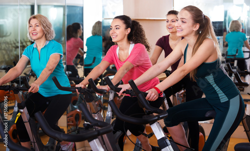 Females training on exercise bikes