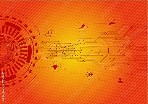 Red and yellow color modern digital technology and business concept. vector illustration background
