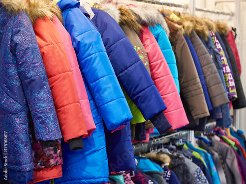 Winter jackets on hanger in store