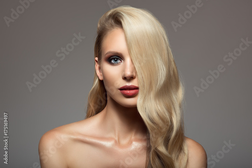 Blond woman with long beautiful hair.
