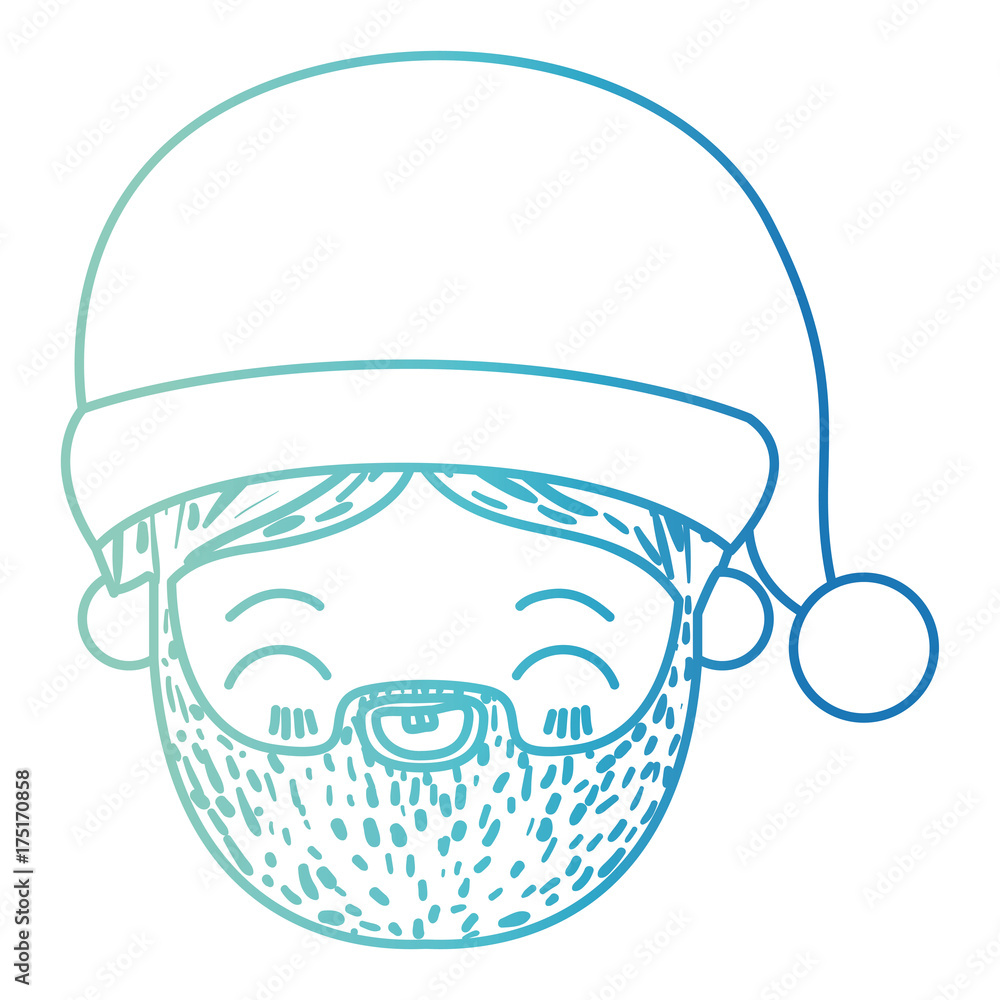 santa claus man kawaii face eyes closed and smiling expression with hat on gradient color silhouette blue santa claus man kawaii face eyes closed and smiling expression with hat on gradient color silhouette blue