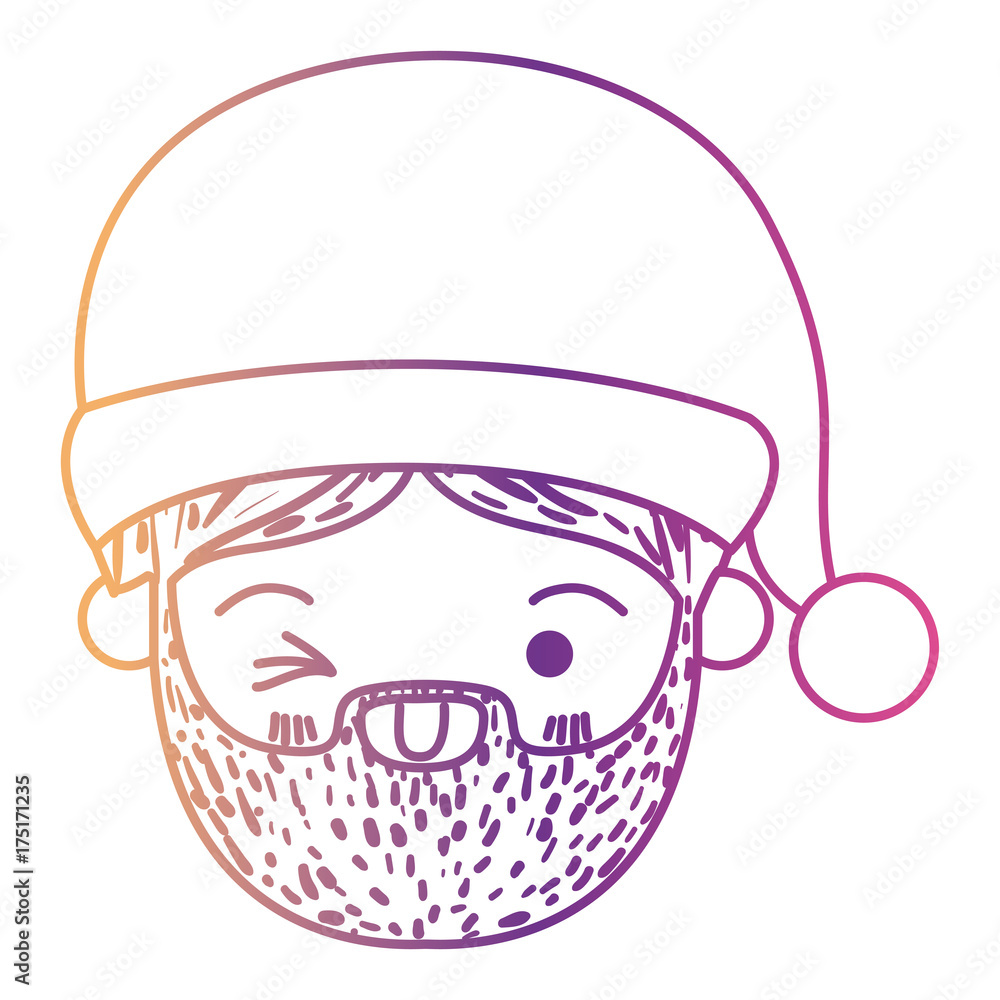 santa claus man kawaii face wink eye expression with hat on gradient color silhouette from yellow to fuchsia santa claus man kawaii face wink eye expression with hat on gradient color silhouette from yellow to fuchsia