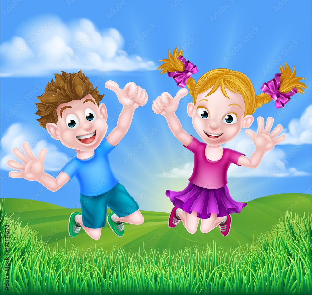 Cartoon Kids Jumping for Joy Stock Vector | Adobe Stock