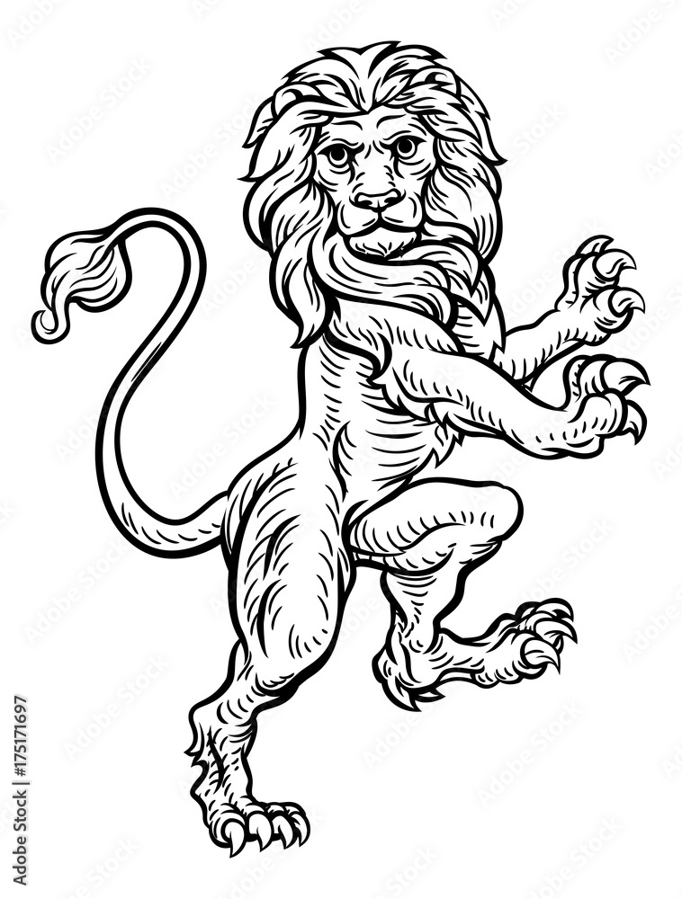 Naklejka premium Lion Standing Rampant On Hind Legs