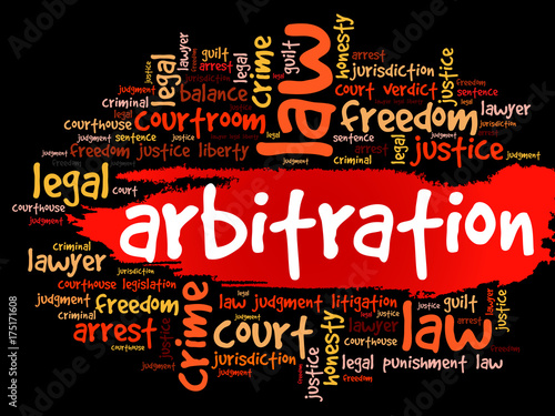 Arbitration word cloud collage, concept background