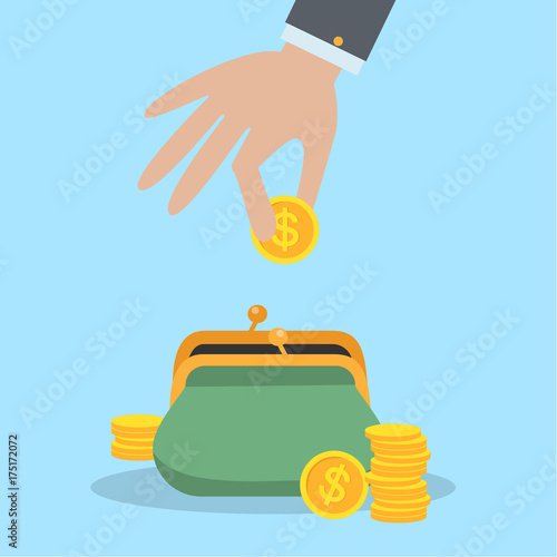 Putting coins in purse.