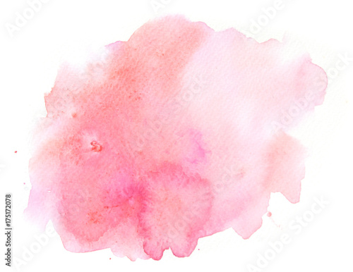 Abstract pink watercolor background texture on white, hand painted on paper