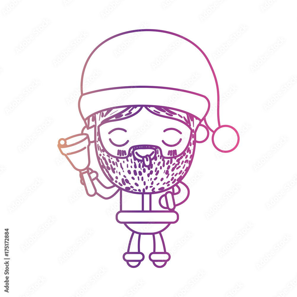santa claus cartoon holding hand bell face expression tongue out on gradient color silhouette from yellow to fuchsia