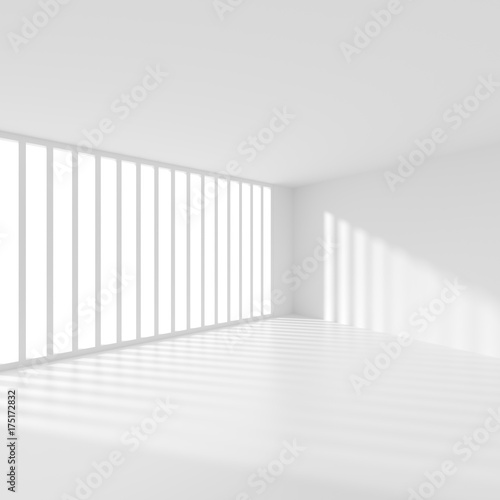 Modern Hall Interior Background. White Empty Room with Window. 3d Rendering