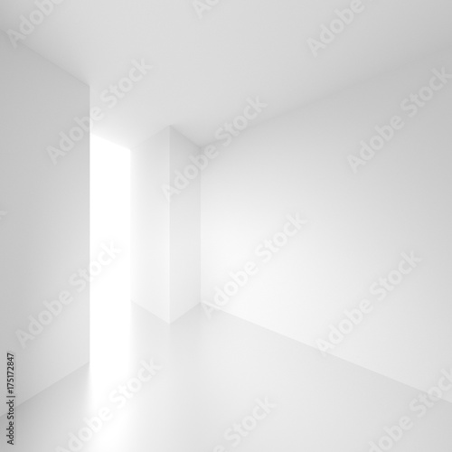 3d Illustration of White Interior Design. Empty Room with Door. Abstract Architecture Background