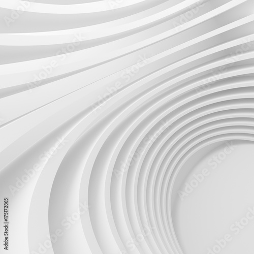 White Architecture Circular Background. Abstract Tunnel Design. Modern Geometric Wallpaper. 3d Rendering