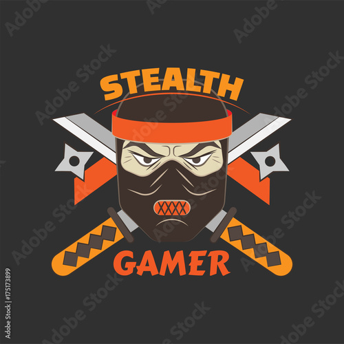 Stealth gamer logo with ninja and swords and ninja asterisks. 
Gaming profile avatar. photo