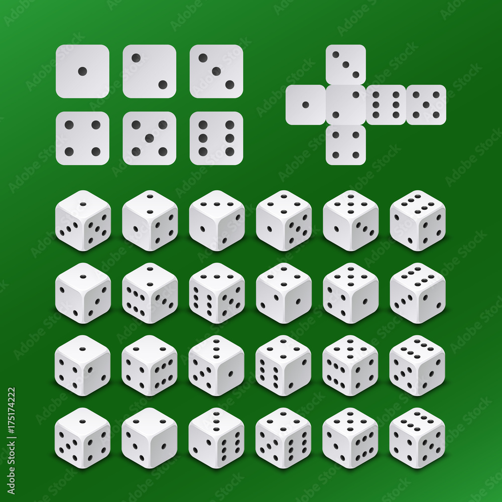 Dice gambling cubes in all possible positions vector set Dice gambling cubes in all possible positions vector set