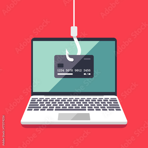 Fototapeta Naklejka Na Ścianę i Meble -  Internet phishing and hacking attack vector flat concept. Email spoofing and personal information security background