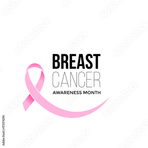 Breast cancer awareness month symbol emblem with vector pink ribbon sign on white background. Vector bow support icon for people fighting against cancer