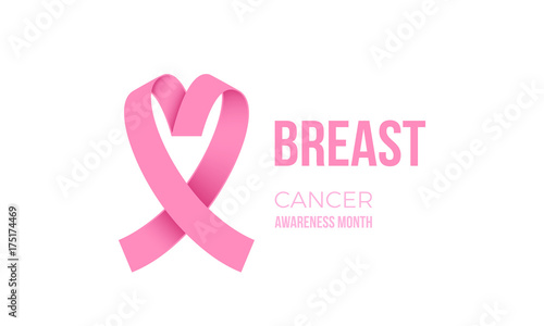 Pink heart shape ribbon for breast cancer awareness month.