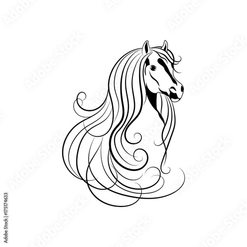 Vector illustration of Horse head in black and white style.