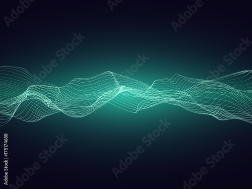 Abstract sound energy wave with dynamic particles vector background