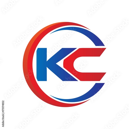 kc logo vector modern initial swoosh circle blue and red