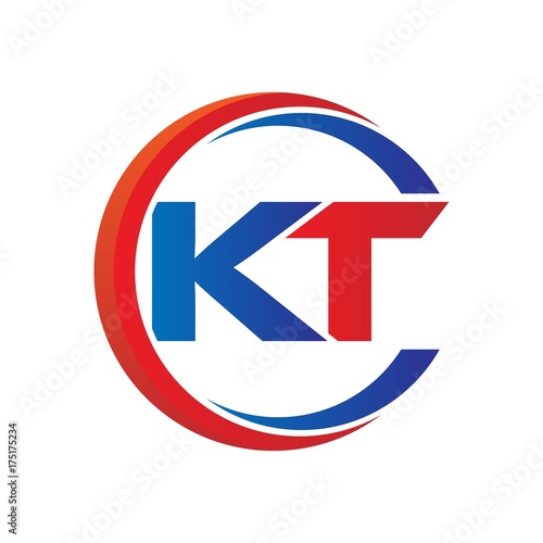 kt logo vector modern initial swoosh circle blue and red
