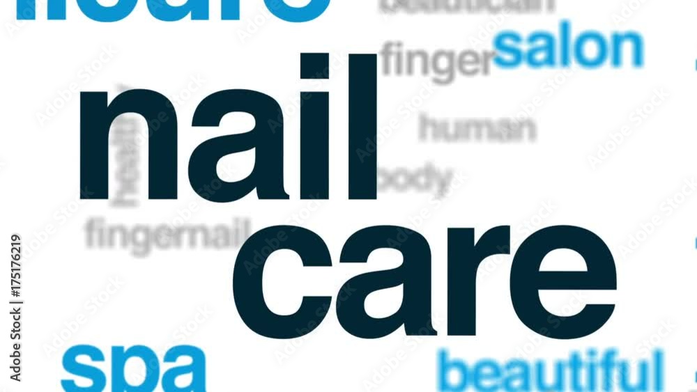 Nail care animated word cloud, text design animation. Nail care animated word cloud, text design animation.