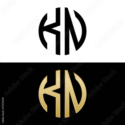 kn initial logo circle shape vector black and gold