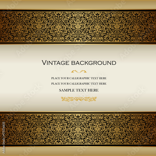 Vector Vintage Card Design, Layout of Cover with Ornamental Lace Border