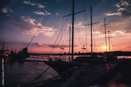 Fototapeta Naklejka Na Ścianę i Meble -  Silhouette photo of sailing ship, Nesebar