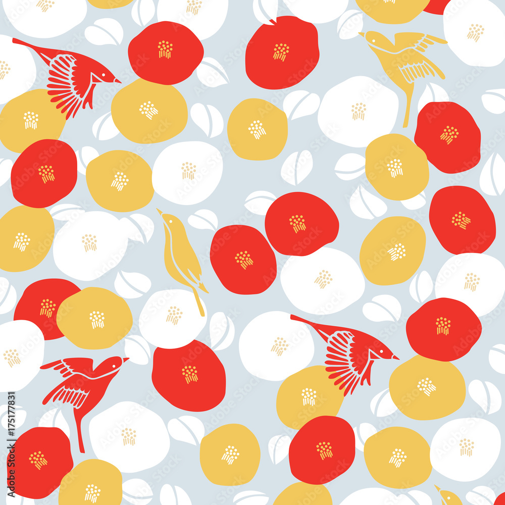 Fototapeta premium Japanese bird and flower pattern