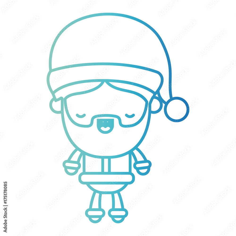 santa claus cartoon full body eyes closed happiness expression on gradient color silhouette from blue to purple
