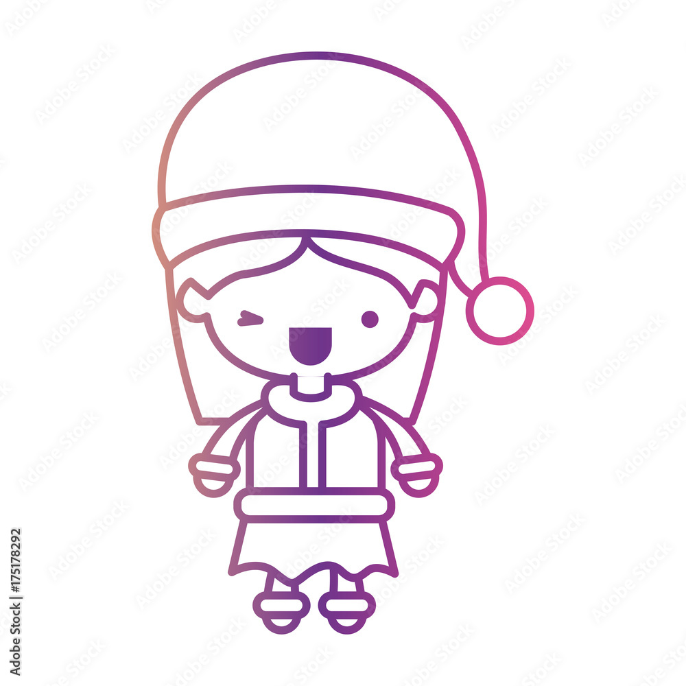 santa claus woman cartoon full body face with wink eye and happiness expression on gradient color silhouette from yellow to fuchsia santa claus woman cartoon full body face with wink eye and happiness expression on gradient color silhouette from yellow to fuchsia