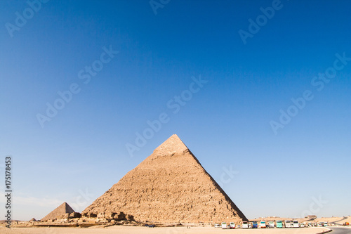 Tourist buses at the Khafre Pyramid in Giza