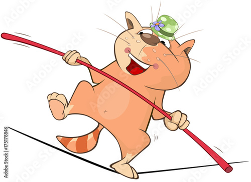  Illustration of a Cute Cat Tightrope Walking. Cartoon Character