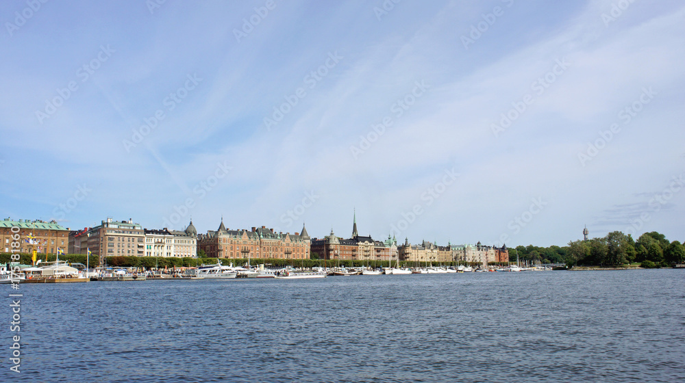 View of the city, beautiful architecture of old town, sunny day, Stockholm, Sweden