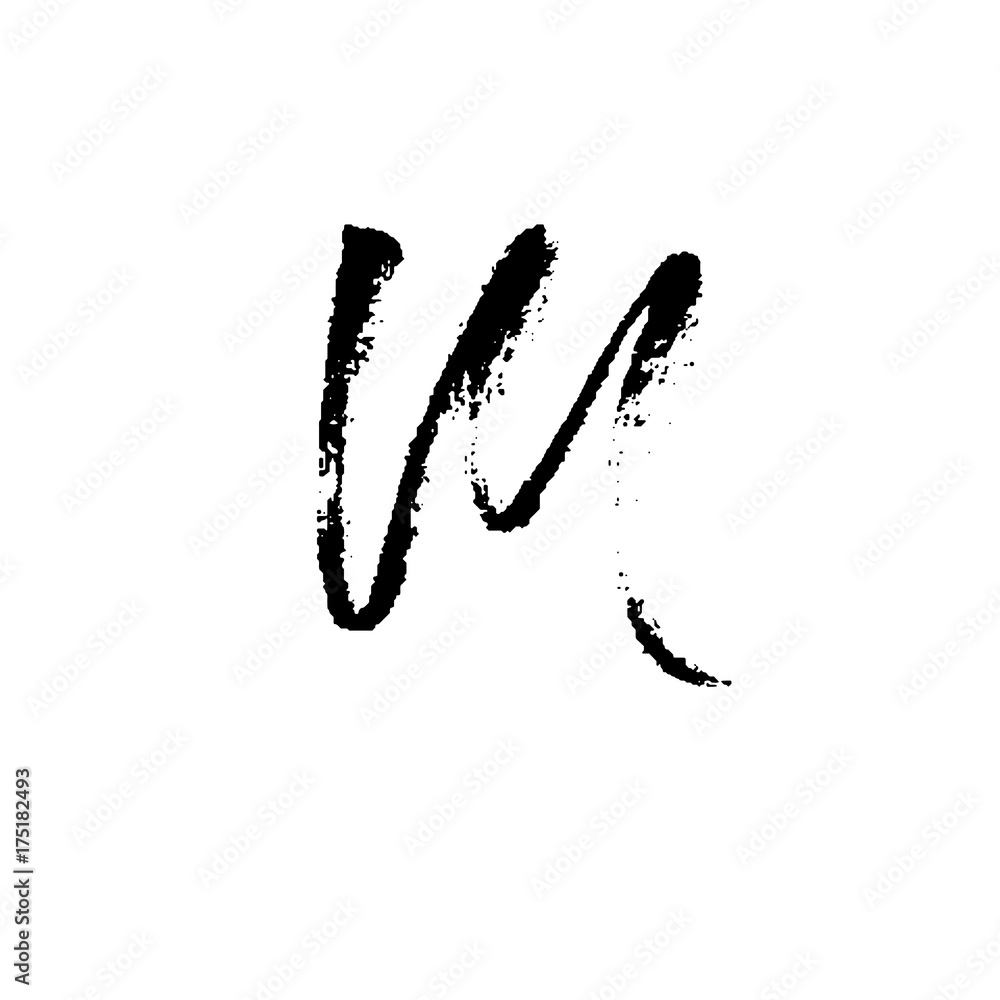Letter M. Handwritten by dry brush. Rough strokes font. Vector illustration. Grunge style elegant alphabet - obrazy, fototapety, plakaty 