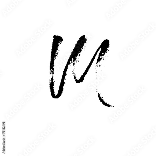 Letter M. Handwritten by dry brush. Rough strokes font. Vector illustration. Grunge style elegant alphabet