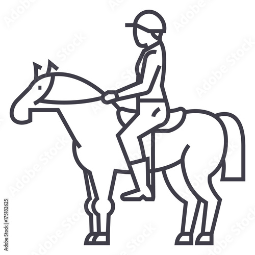 horse racing,rider,horseman,jockey vector line icon, sign, illustration on white background, editable strokes