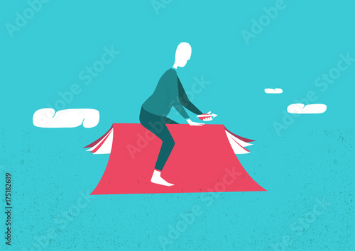 Philosopher flying on a book with a compass