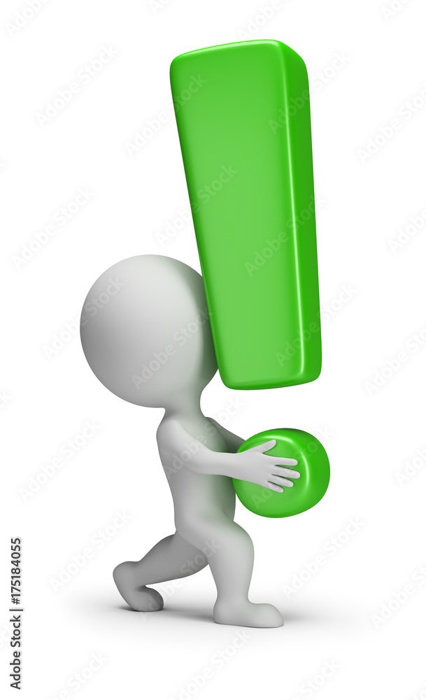 3d small people - carries an exclamation mark 3d small people - carries an exclamation mark