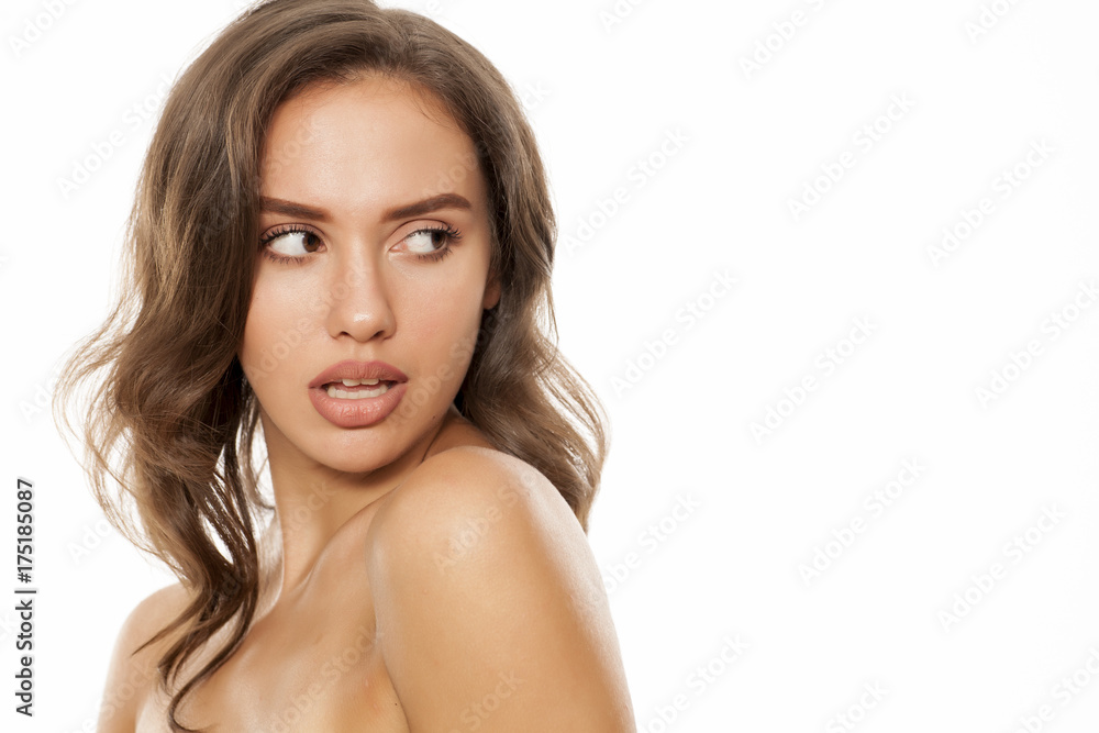 Portrait of beautiful young woman on white background Portrait of beautiful young woman on white background