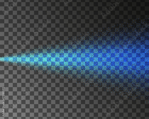 Blue water spray mist of atomizer, neon effect. Vector cosmetic effect illustration.