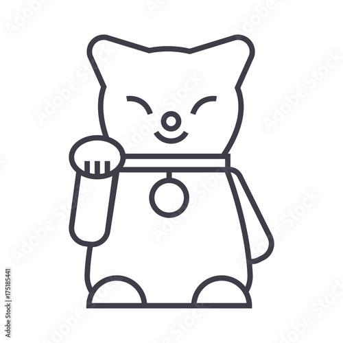 maneki neko vector line icon, sign, illustration on white background, editable strokes