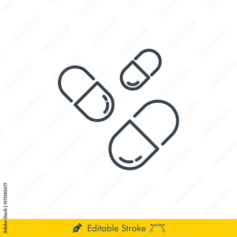 Supplement (Pills) Icon / Vector - In Line / Stroke Design with Editable Stroke Supplement (Pills) Icon / Vector - In Line / Stroke Design with Editable Stroke