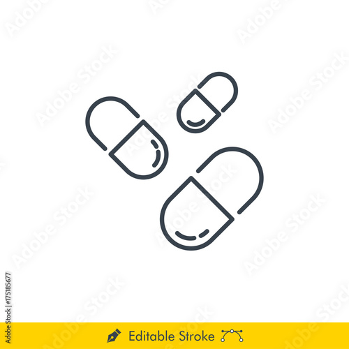 Supplement (Pills) Icon / Vector - In Line / Stroke Design with Editable Stroke
