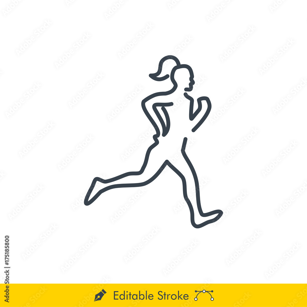 Woman Jogging Icon / Vector - In Line / Stroke Design with Editable Stroke