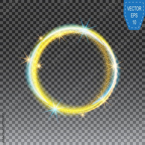 Gold glittering star dust circles. Twinkling ellipse on checkered background, vector illustration © klerik78
