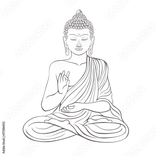 Gautama buddha with raised right hand on vector illustration