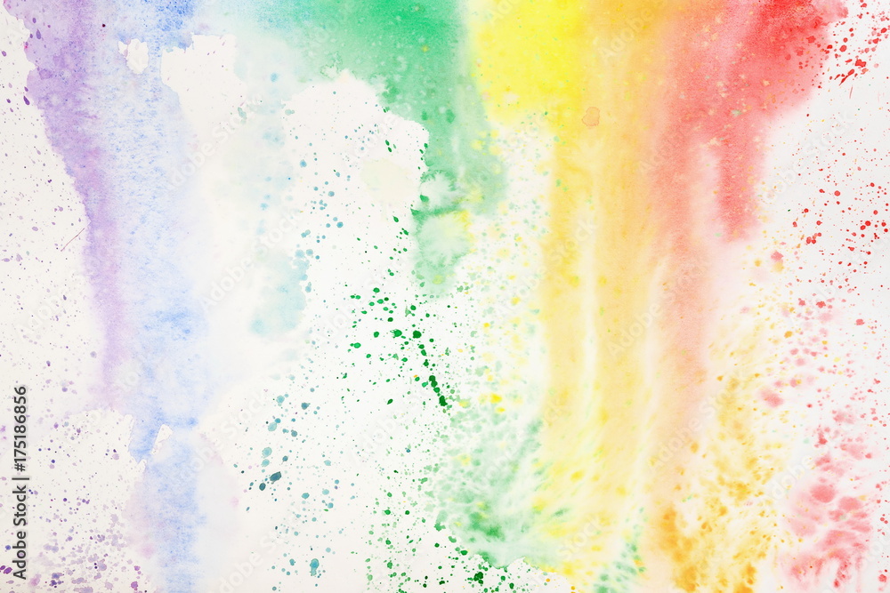Abstract colorful watercolor hand drawn image, for splash background, colorful shades on white. Rainbow colored spot, hand drawn image. Artwork for creative banner, design
