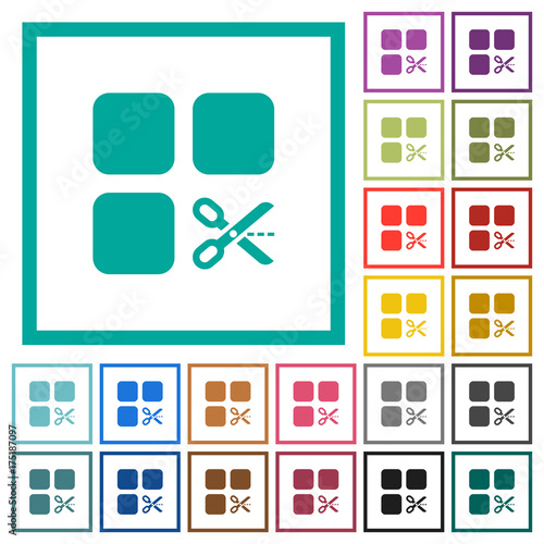 Cut component flat color icons with quadrant frames